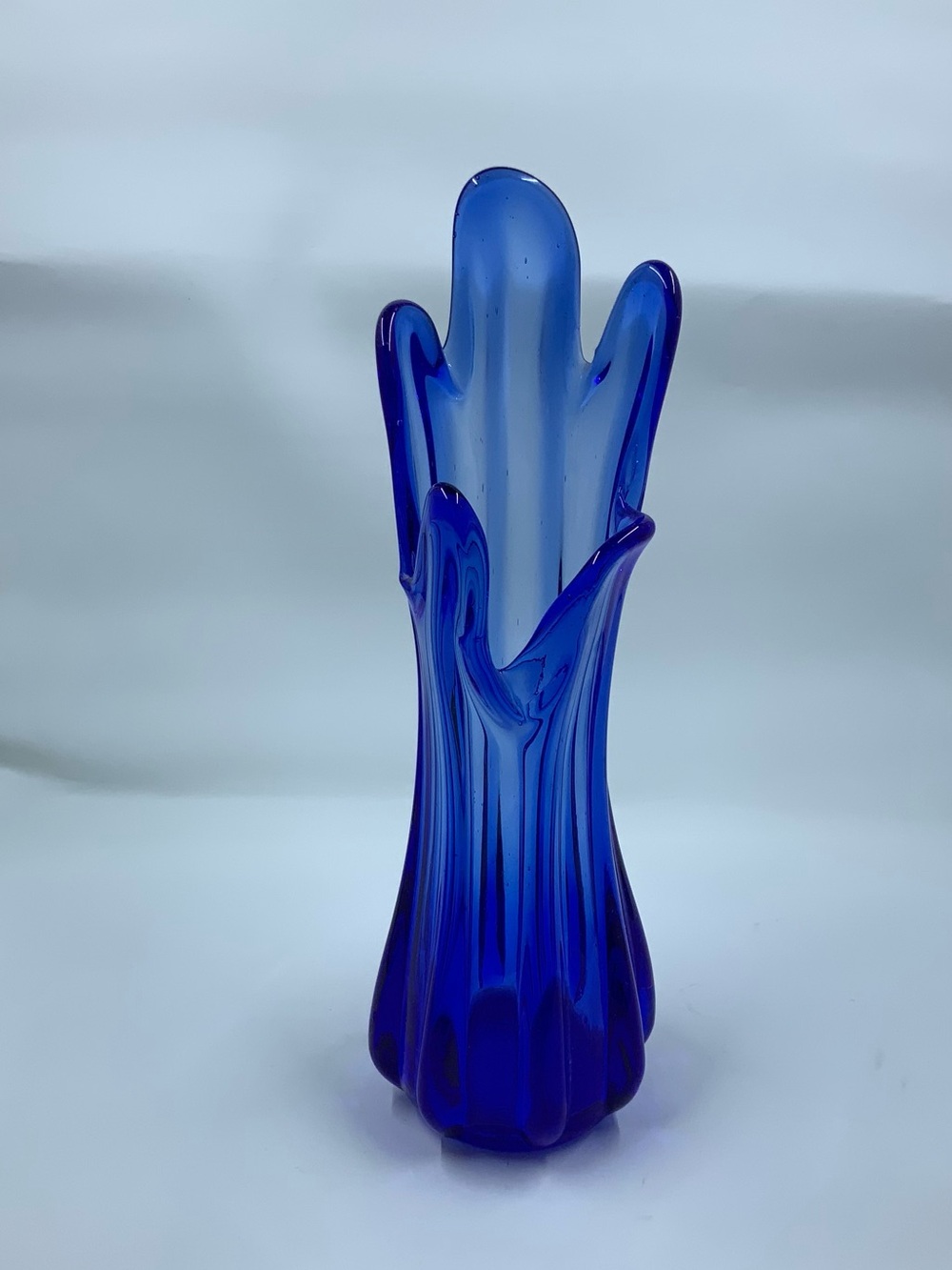 Cobalt Blue Five Finger Hand-Blown Glass Decorative Vase